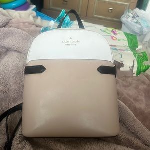 Kate Spade New York Staci Dome Leather Medium Backpack Warm Beige Black
